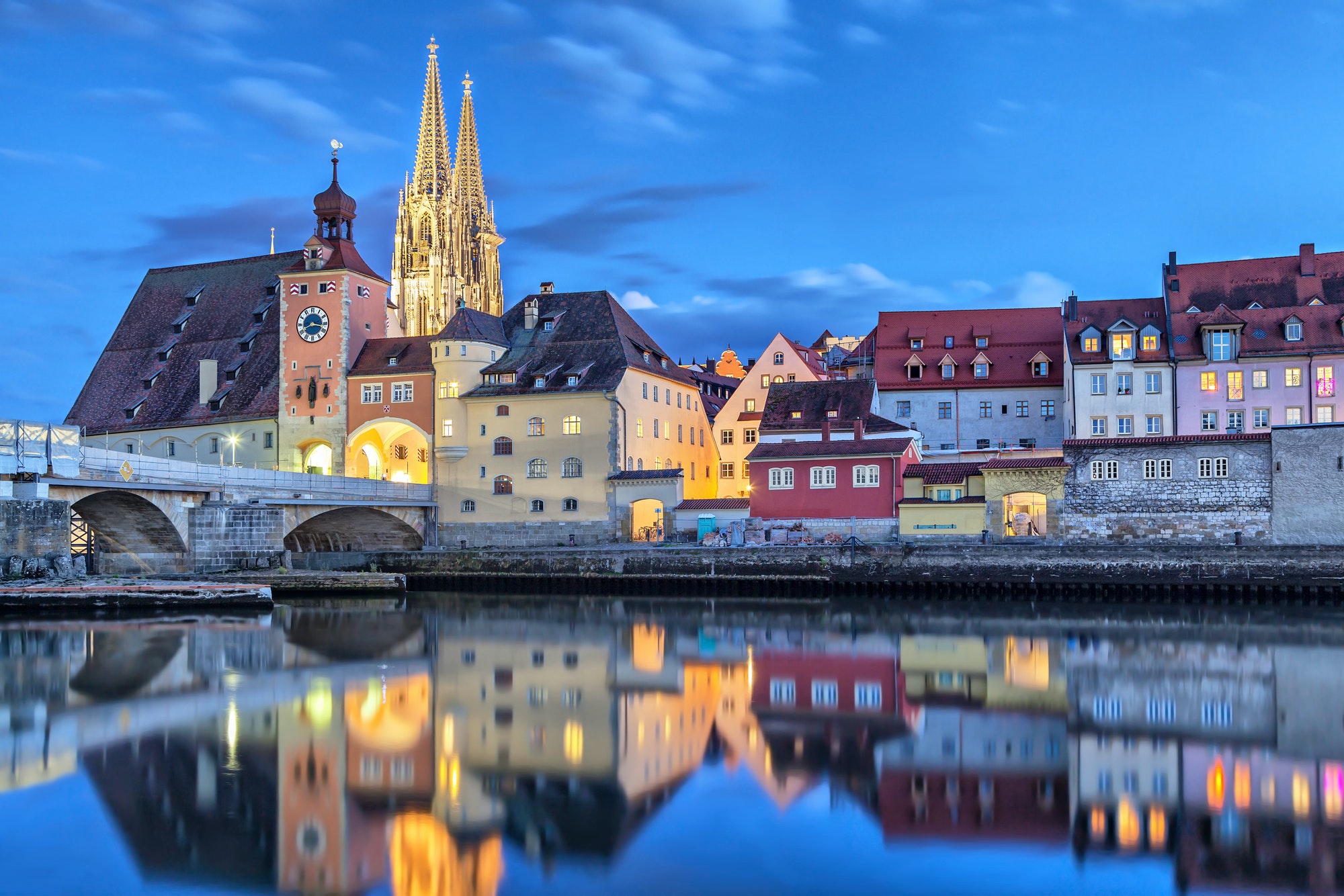 Historical Stone Bridge and Bridge tower in Regensburg