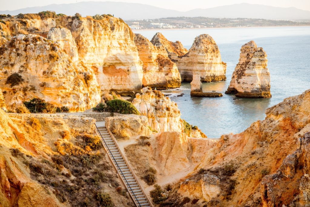 Rocky coastline in Lagos, Portugal